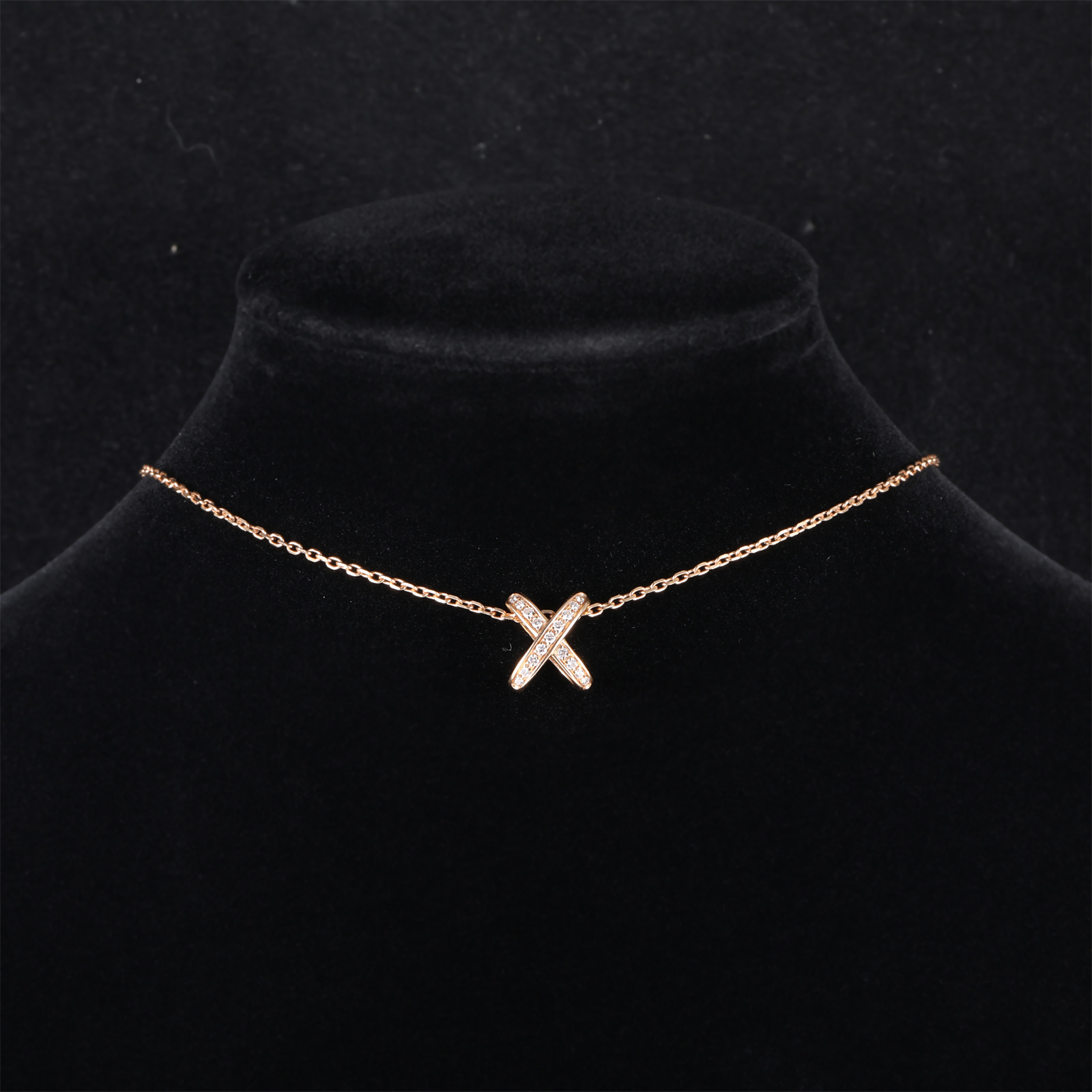 99新 Chaumet/尚美 小花佳珊438374 欢缘 大叉项链 满钻 玫瑰金 