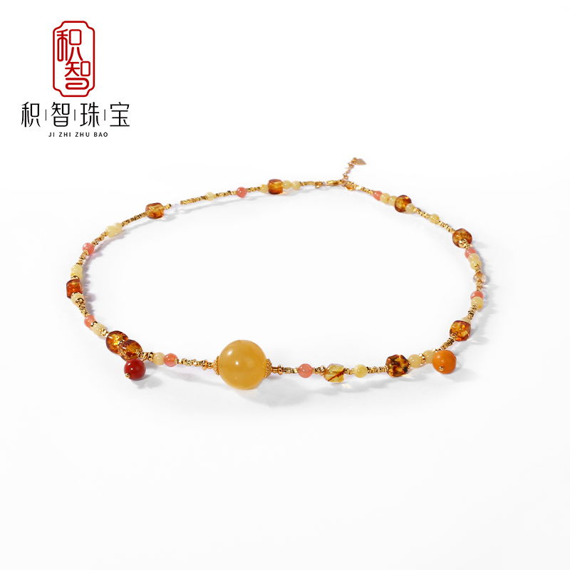 【积智珠宝】原创设计款 糖炒栗子 蜜蜡玛瑙项链 蜜蜡约12mm