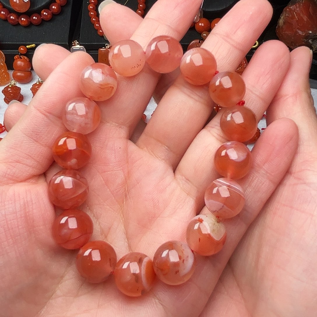 南红玛瑙珠宝奇石未镶嵌单圈12+