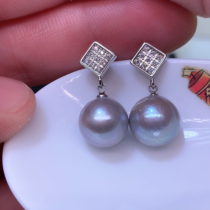 银S925镶嵌耳饰淡水珍珠
