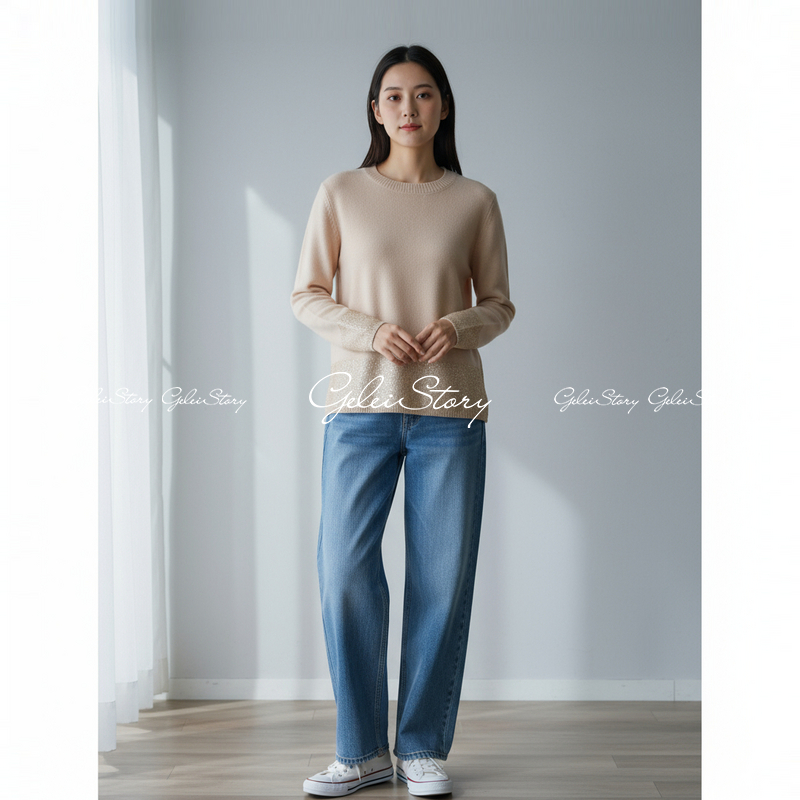 GELEISTORY  女士绵羊毛金丝圆领针织衫GL5088