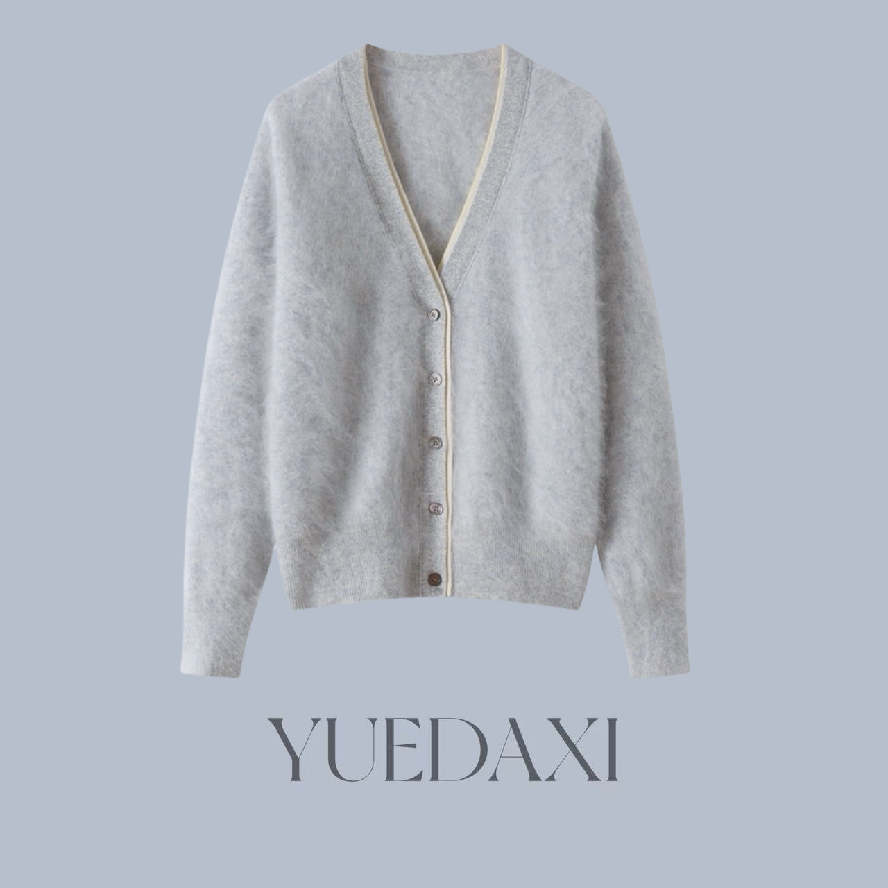 【粤大熹-拉绒】假两件 复古V领羊绒开衫上衣外穿