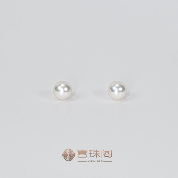 喜珠阁【小放专属】18K金海水珍珠AKOYA耳钉极光8-8.5MM左右经典