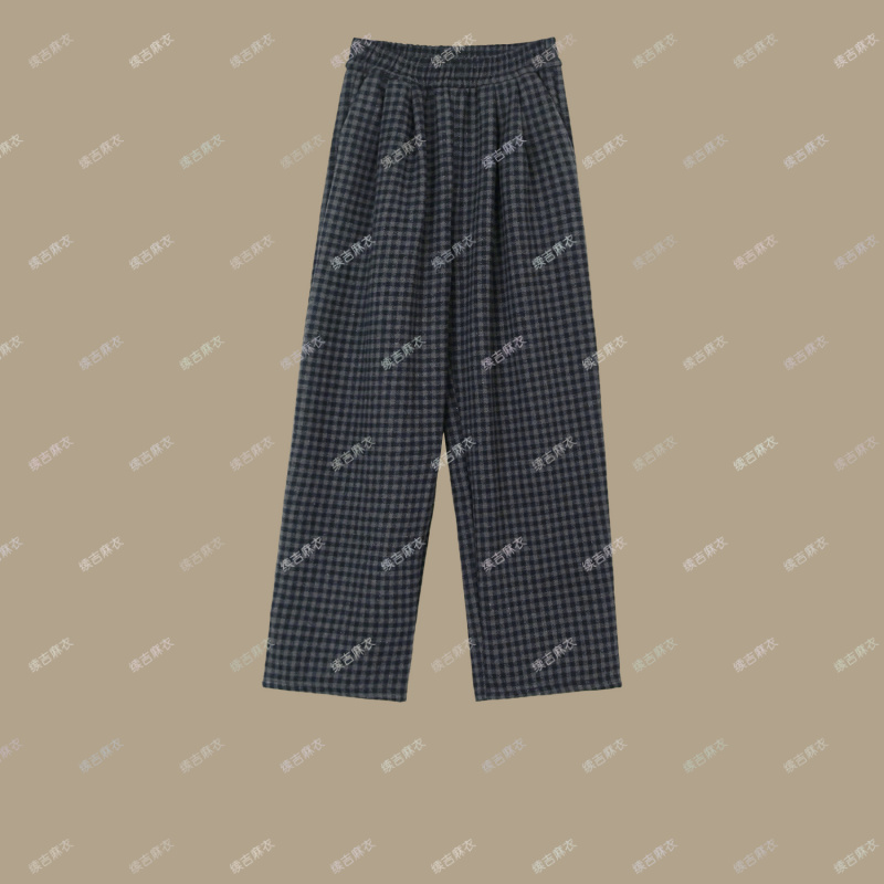 原创设计24-2118【晚空】加绒百搭休闲复古宽松格子裤