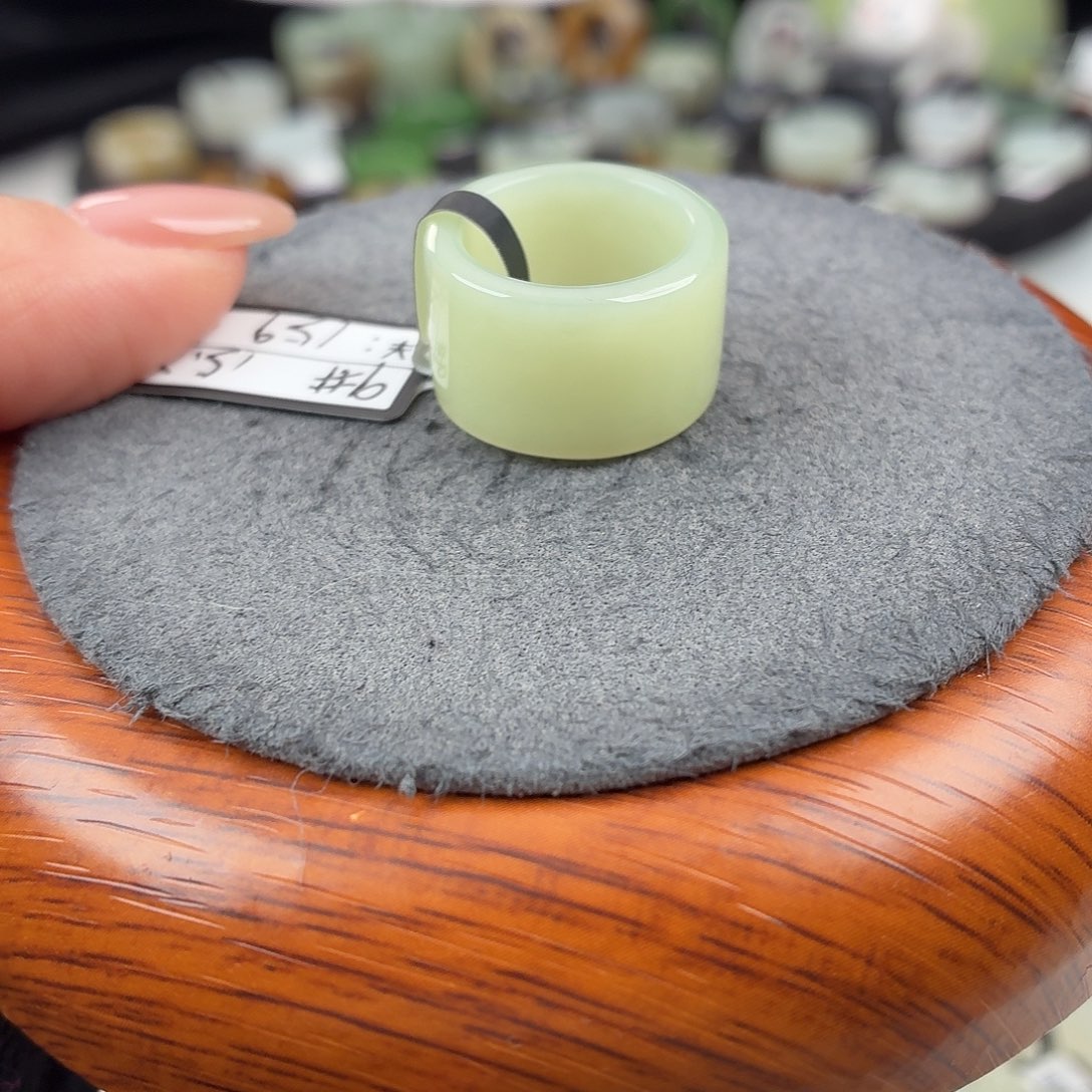 和田玉未镶嵌戒指S163青提肉圆切15.2