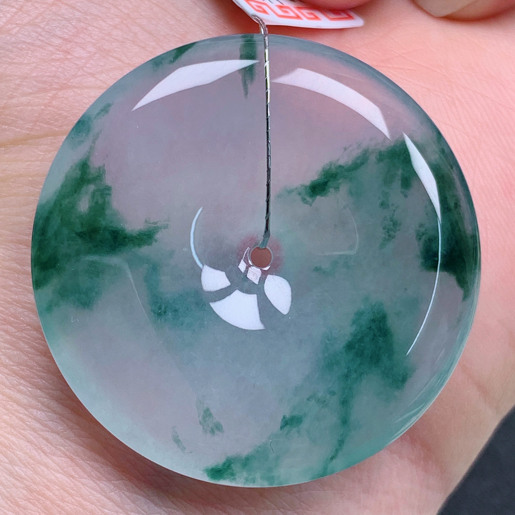 天然缅甸翡翠A货冰飘花平安扣气质精美尺寸36+5.8  271