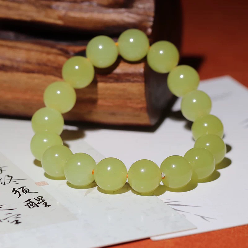 收藏级新疆天然正品和田玉手串老料若羌黄口料黄玉圆珠12mm玉手链