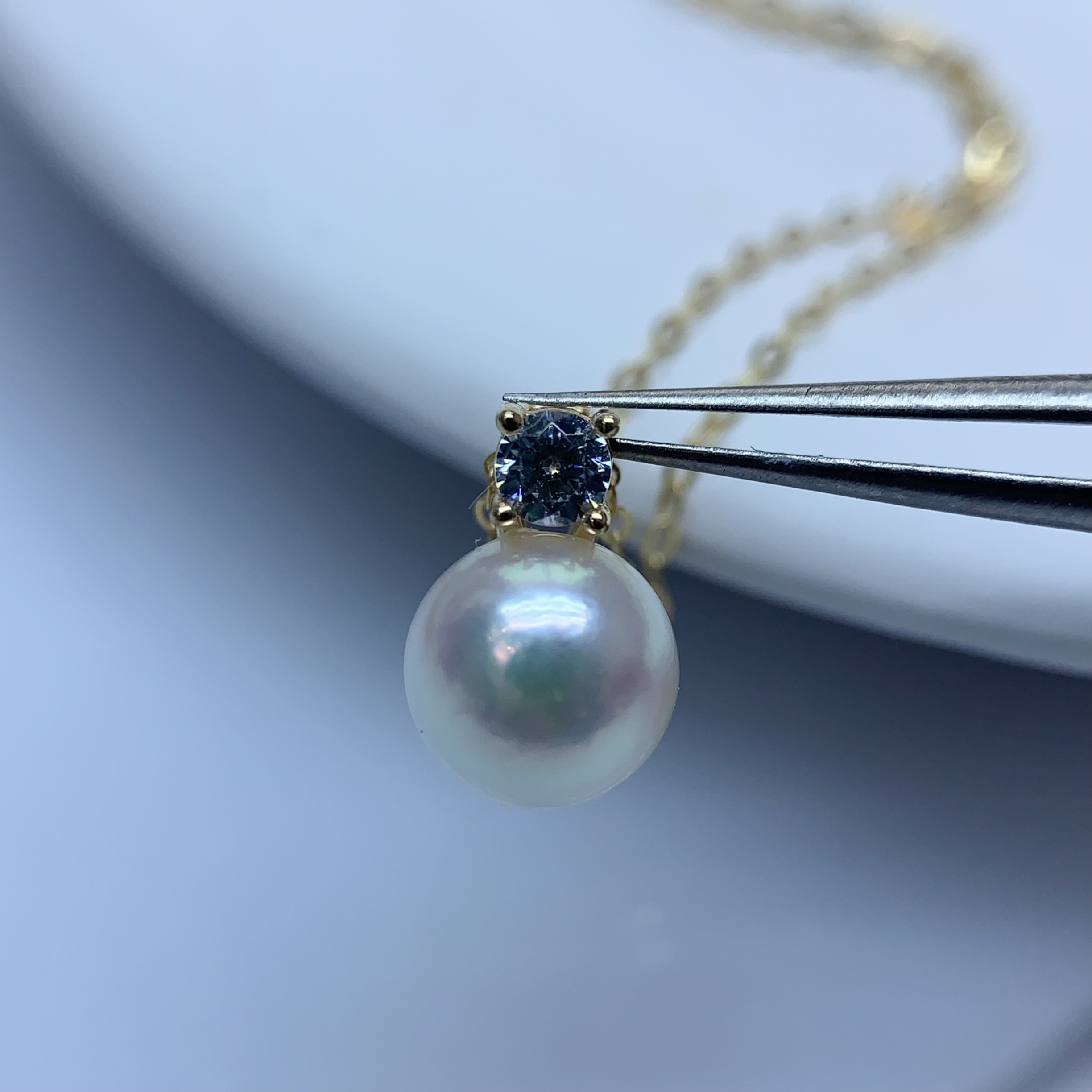 S925银海水羽皇金珍珠吊坠7-8MM Y407