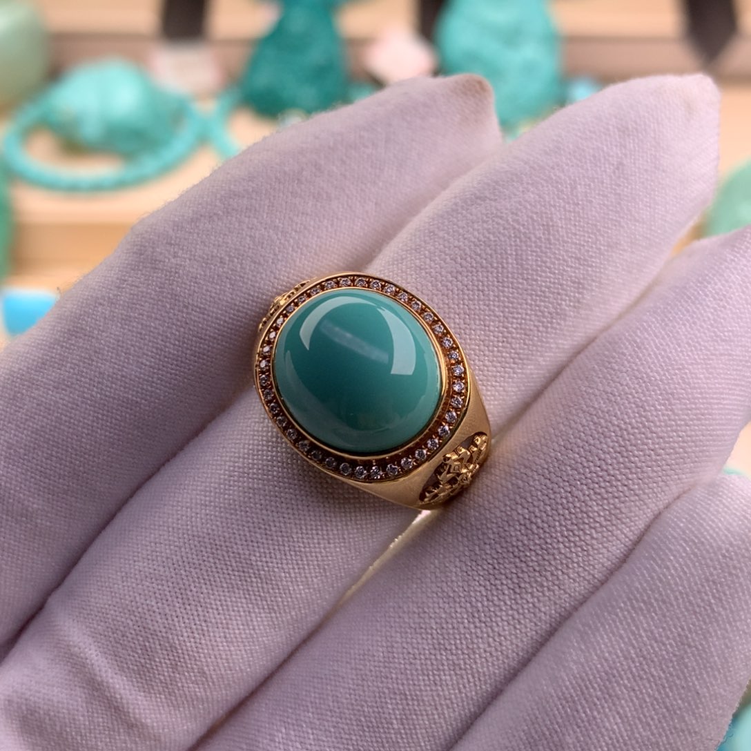 绿松石珠宝奇石18K金镶嵌