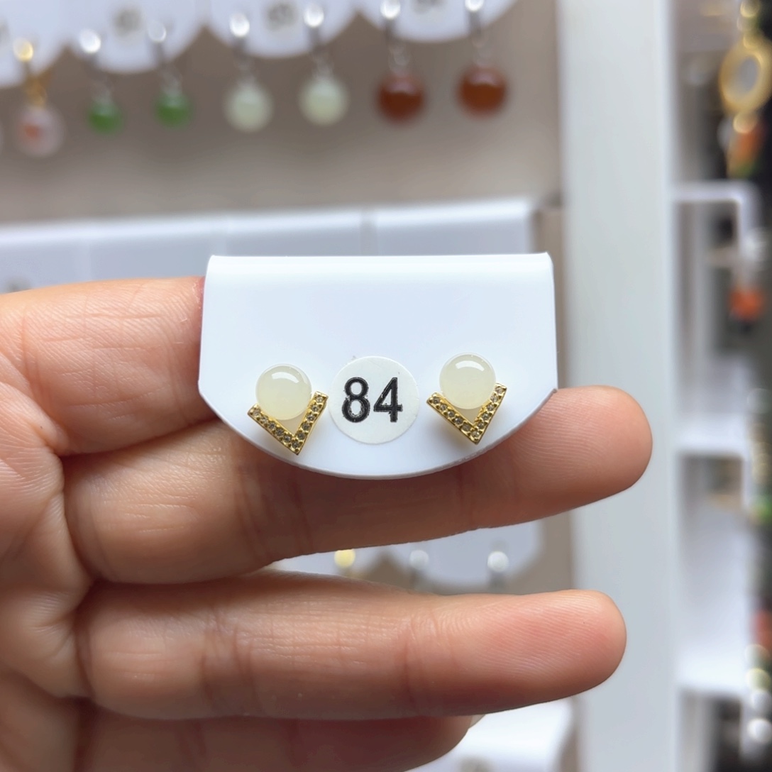 和田玉耳饰银S925镶嵌