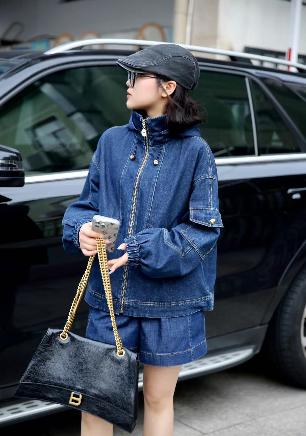 【商场同款】阿玛家2025秋新款牛仔夹克外套女宽松连帽立领540030