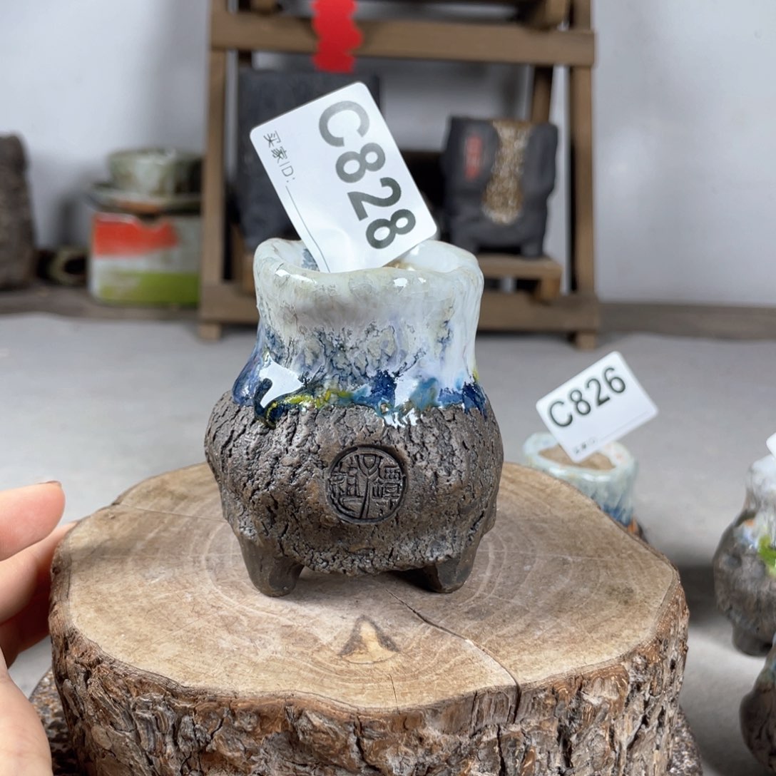 紫砂花盆孤品 不规则油画山石小地雷 内口3.5