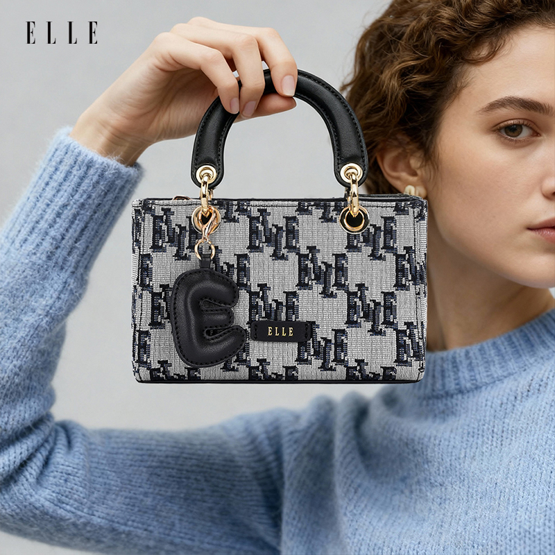 ELLE26【琥珀流光】新款时尚复古设计师老花手拎盒子斜挎女士包包