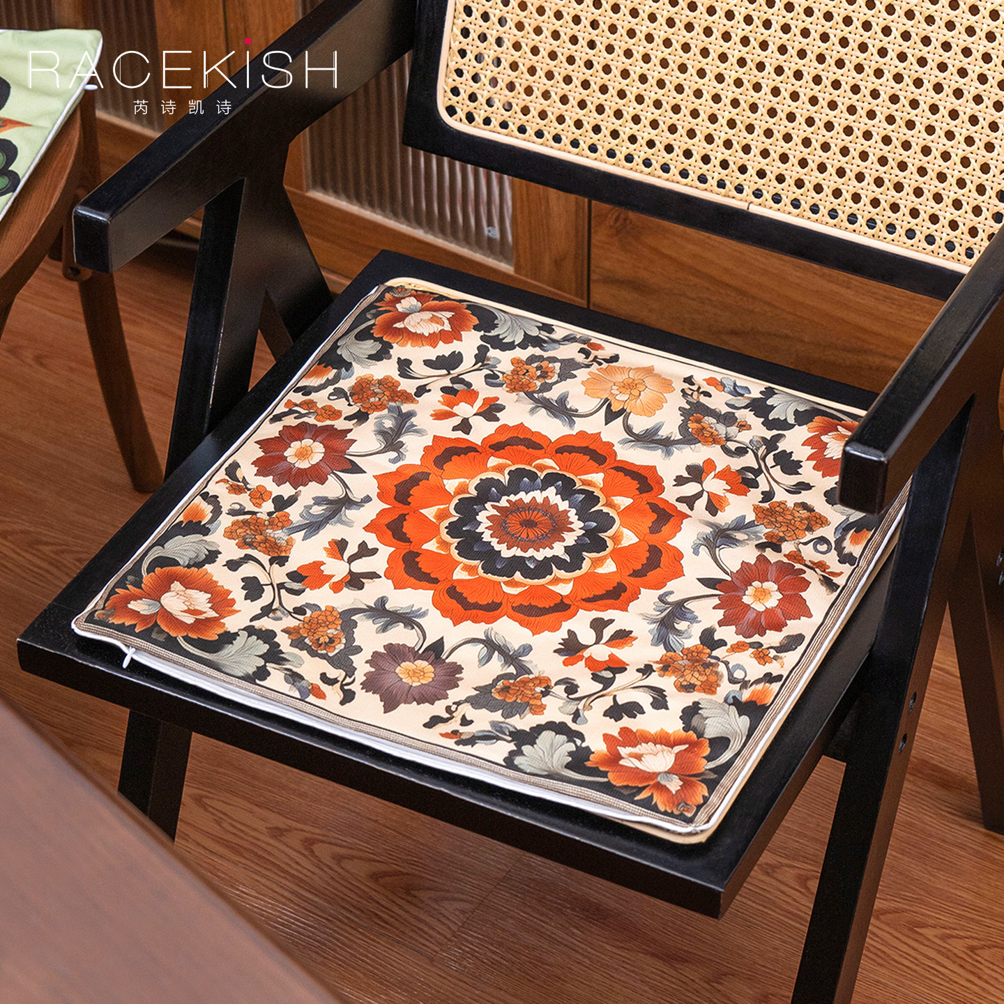 Racekish双面印花艾绒坐垫办公室椅子透气防滑双面久坐座垫复古