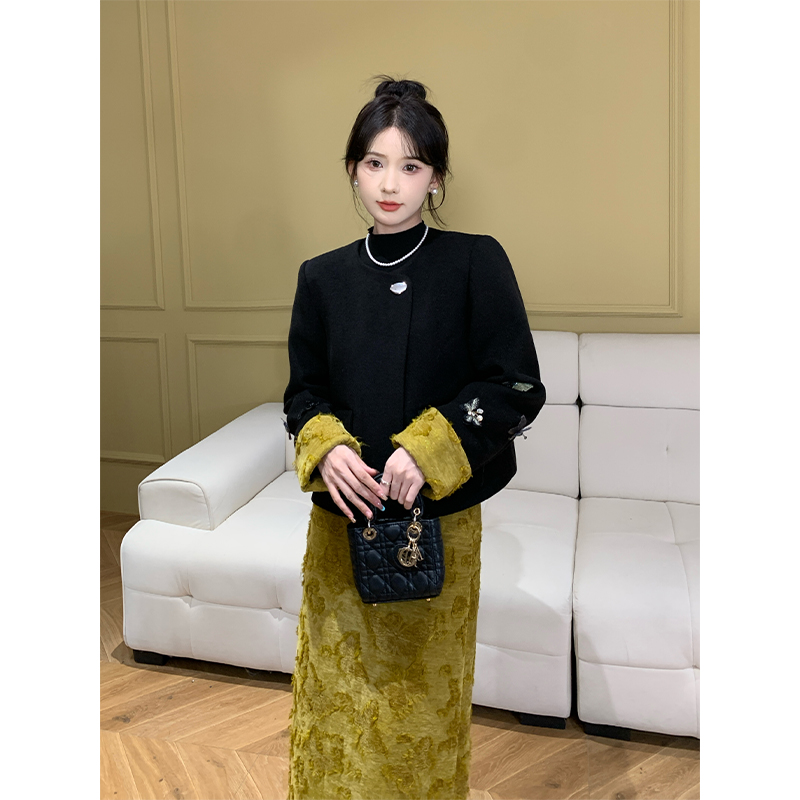 SHAOER【蝶隐夜章】新中式印花里衣羽绒呢子外套半身裙 S725Z18873