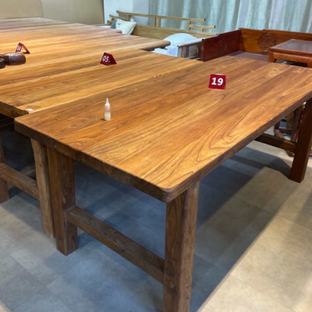 老榆木实木餐桌复古长桌办公家用书桌原木吧台民宿简约