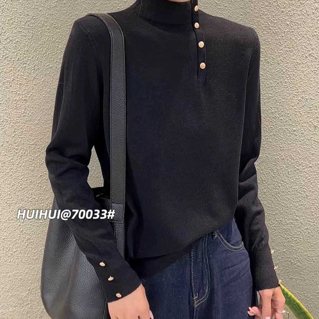 NFM女驸马时尚百搭套头小金扣针织毛衣6615