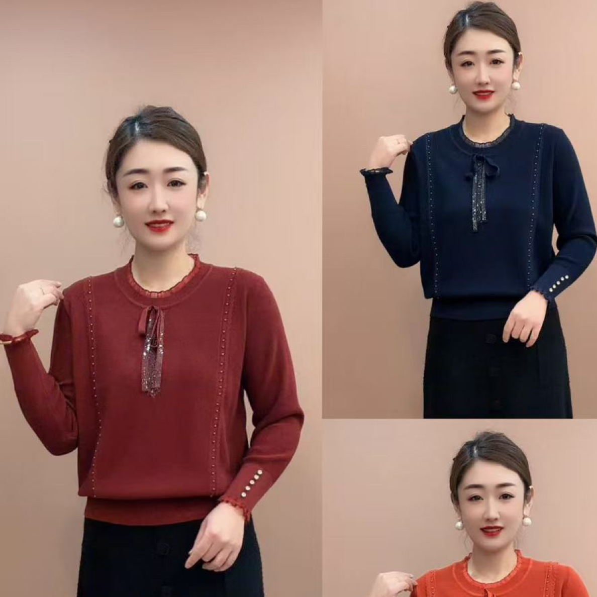 木耳领竖钻排珠长袖衫ELL