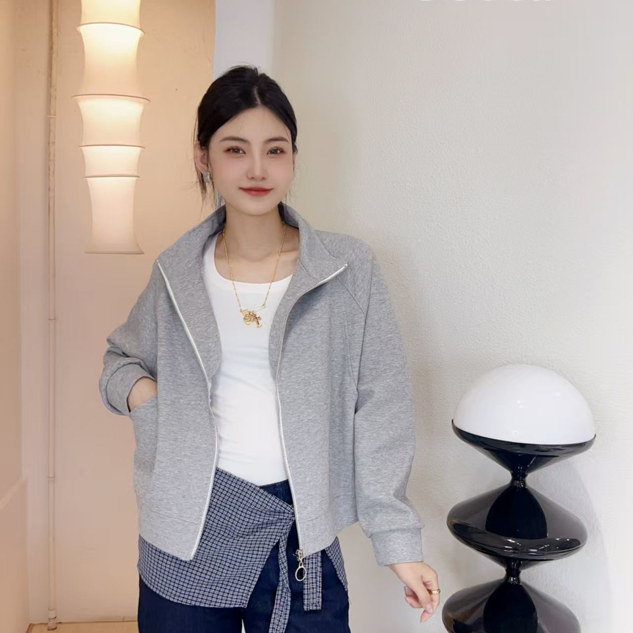 5606【拉链立领】简约气质外套女早秋款 