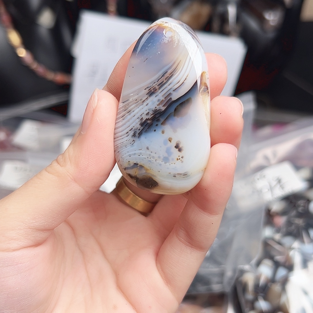 玛瑙/玉髓合金珠宝半成品u511 纯天然水滴层次吊坠一颗