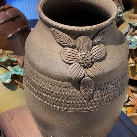紫砂花盆口15.5高度34手工瑕疵