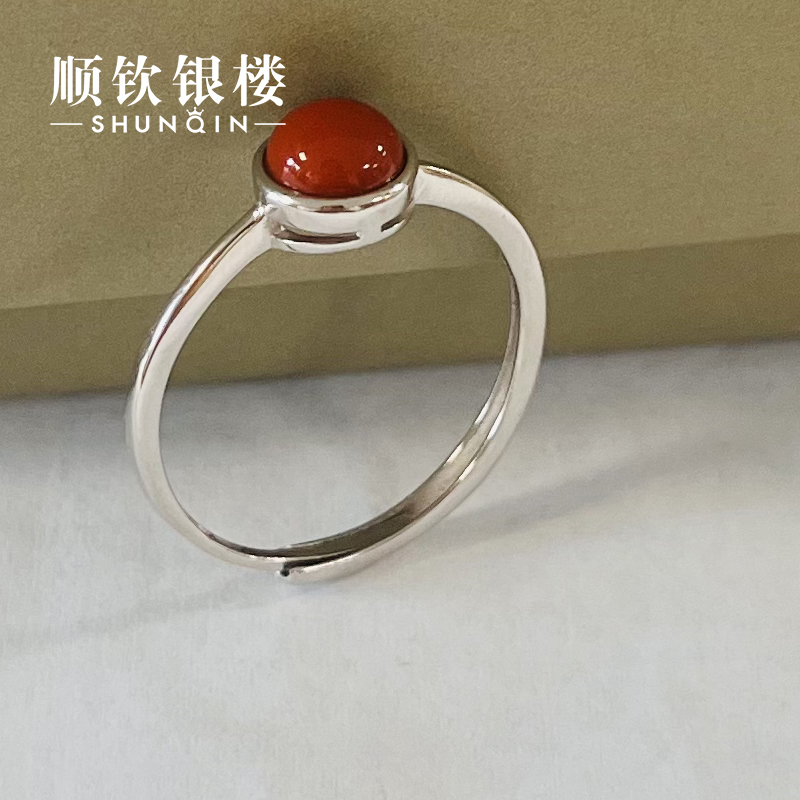 顺钦银楼【岫和戒指】南红S925戒指气质红色百搭