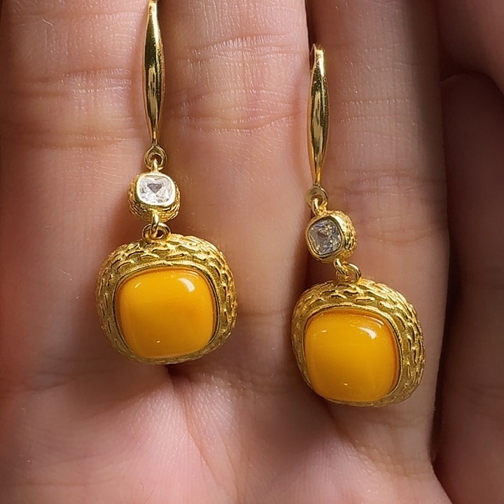 蜜蜡银S925镶嵌耳饰耳坠