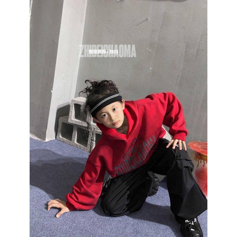 M+潮童套秋冬厚款卫衣外套童装街舞潮牌潮流套头连帽卫衣6083