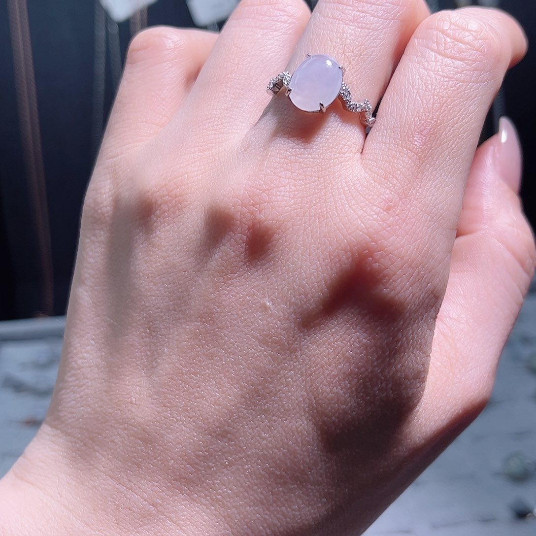 翡翠戒指银S925镶嵌缅甸翡翠