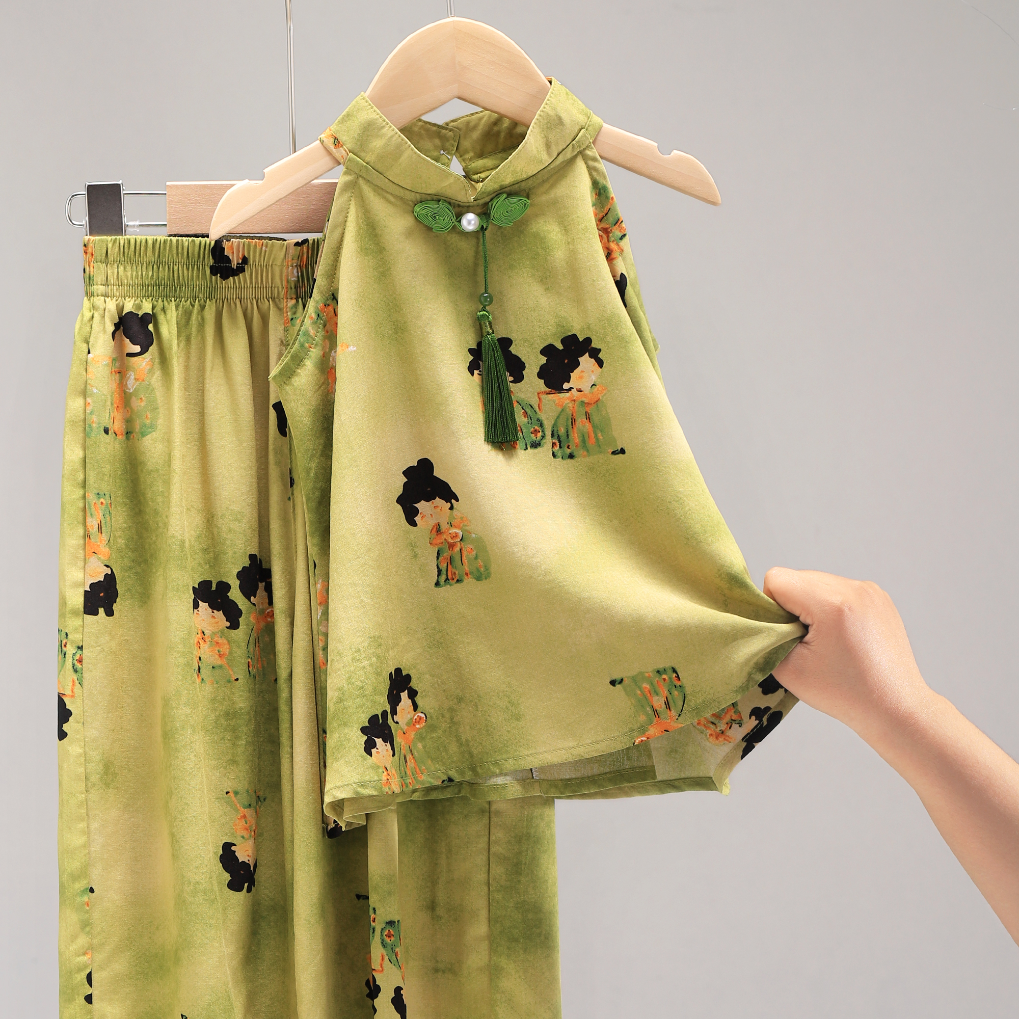 新品  511578 儿童国风人造棉套装夏季薄款宽松网红女童时尚学生