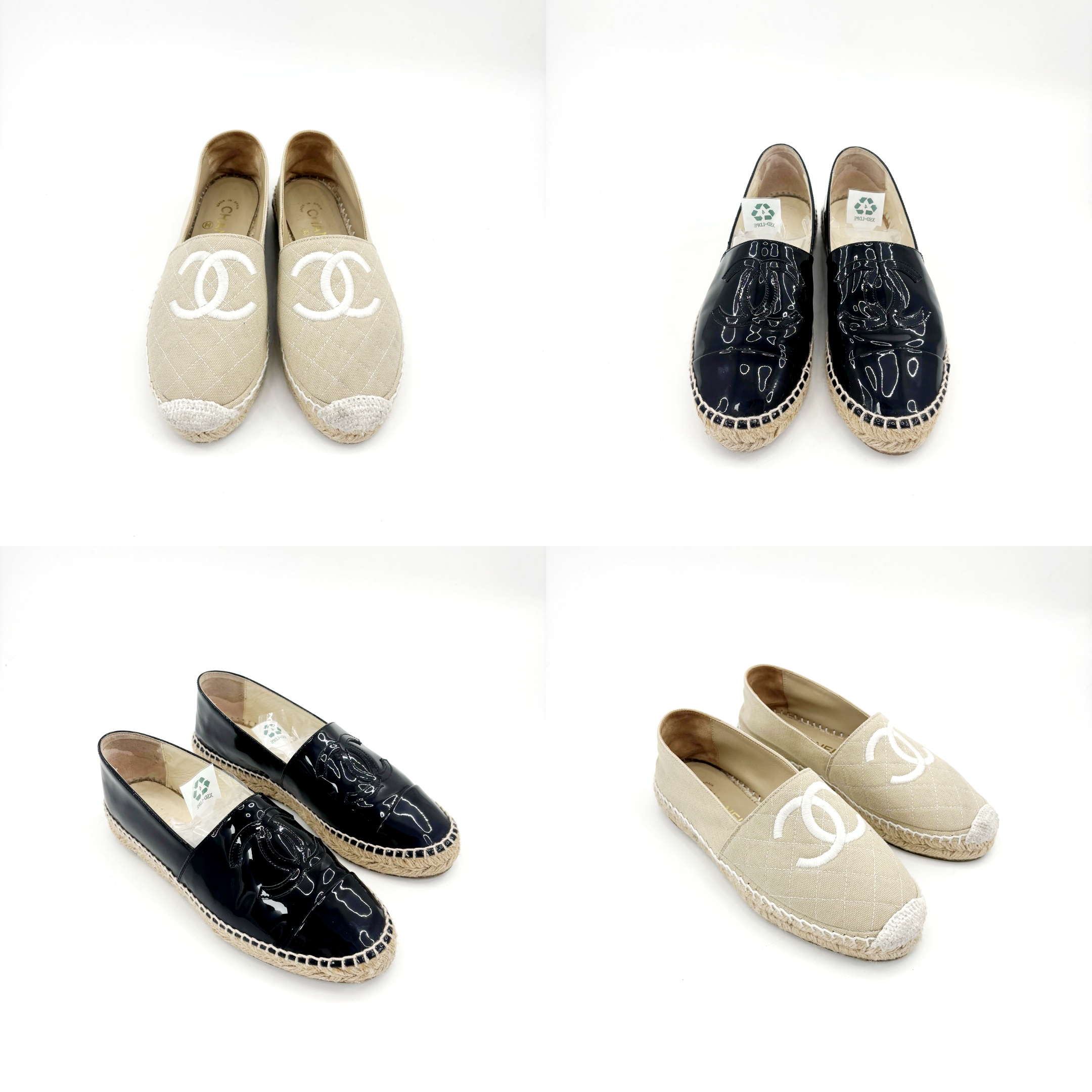 99新 Chanel/香奈儿 38码黑色漆皮/卡其色经典渔夫鞋99新