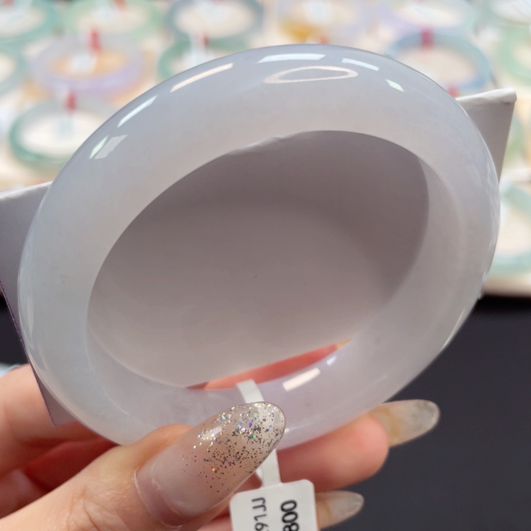 未镶嵌手镯翡翠58糯冰微起光冰淡粉10号