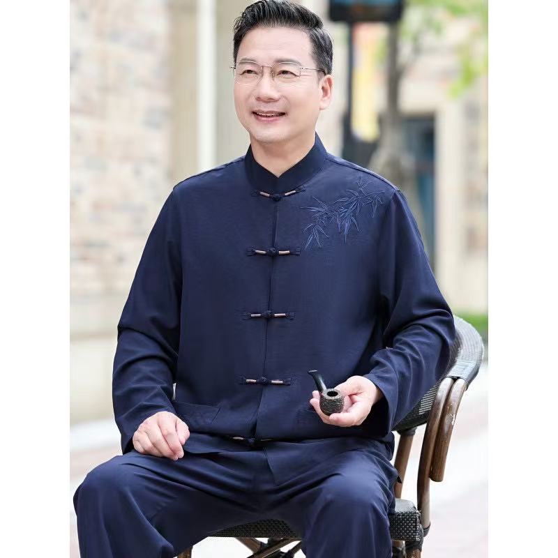 中老年男士新款唐装春秋款单层套装高品质衣服2510-1