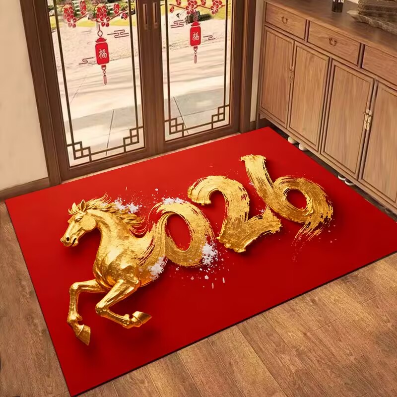 马到成功新年门垫红色喜庆入户脚垫防滑耐脏室内地垫2026
