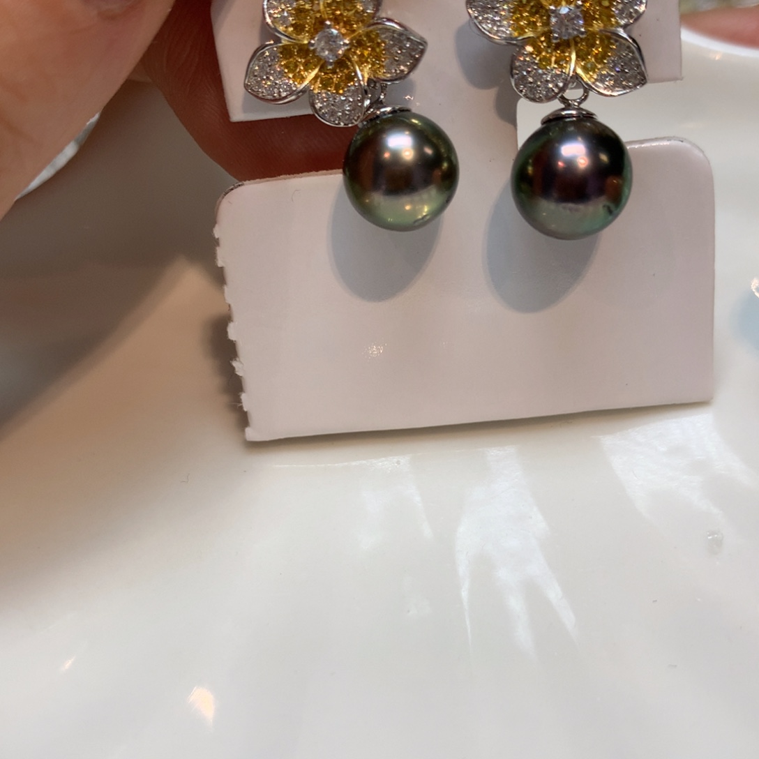 海水珍珠耳饰银S925镶嵌