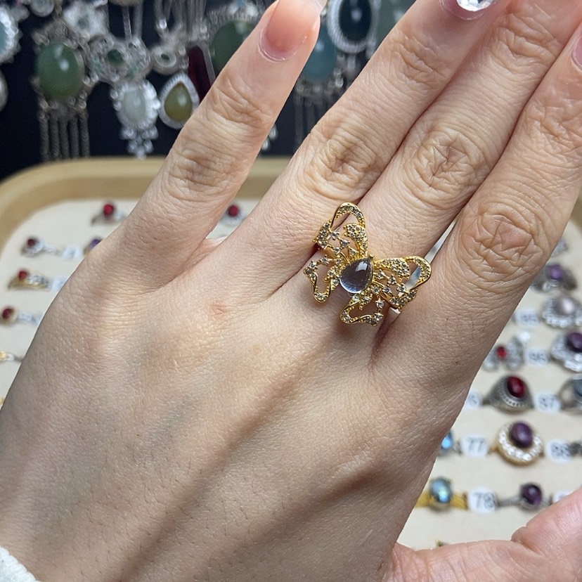 【闪购商品】海蓝宝石戒圈银S925镶嵌金色不保色