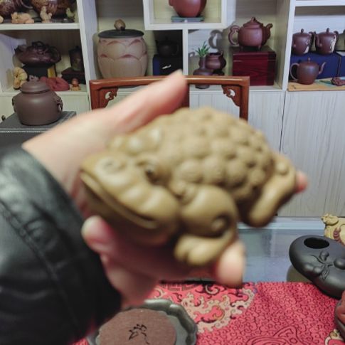 紫砂茶壶金蟾手把件手工制作