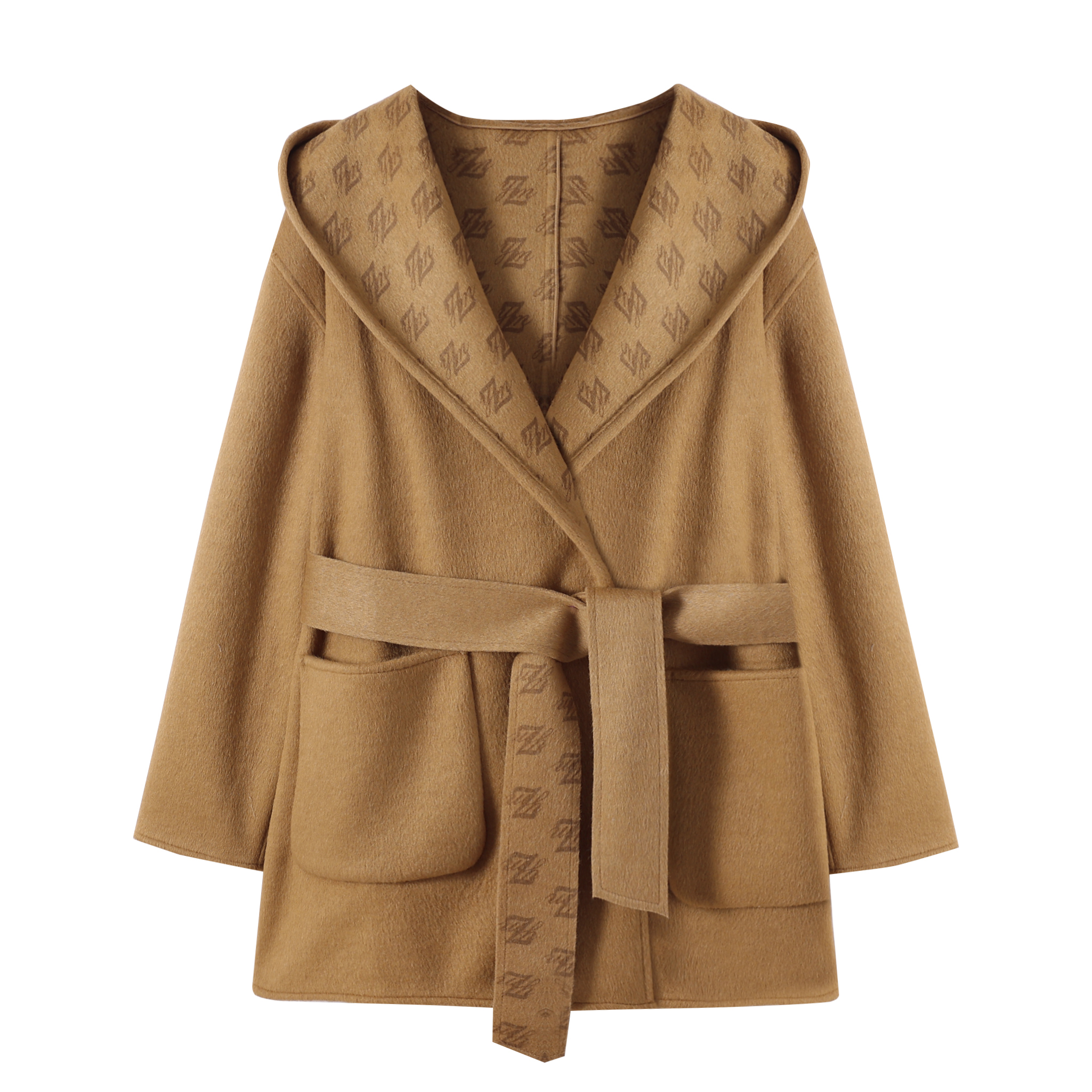 大福专属连帽款翻领新款羊毛大衣双面呢气质温柔风毛呢外套2328