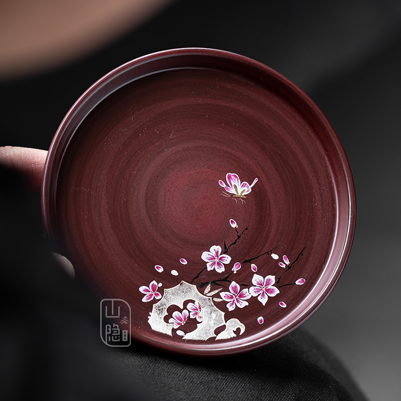 纯手工山楂红梅花壶承家用陶瓷中式壶垫壶托功夫茶具茶道干泡盘