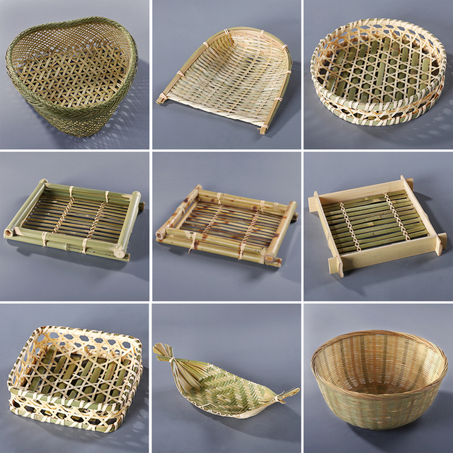 竹编制品家用馒头筐水果盘子客厅装饰手工竹篮子创意竹制品竹簸箕