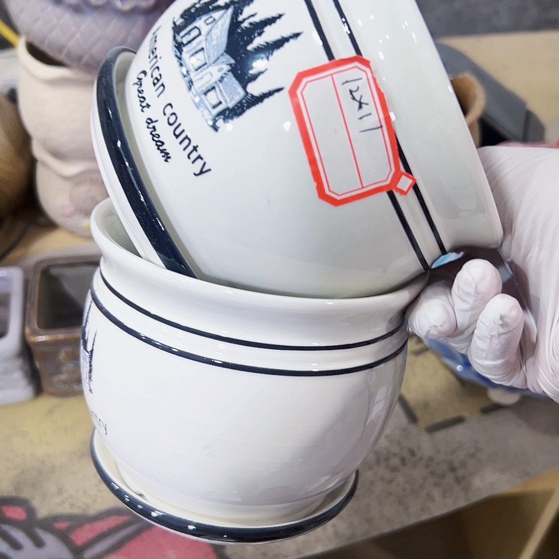 有孔，外贸尾单陶瓷花盆凑单10米包邮