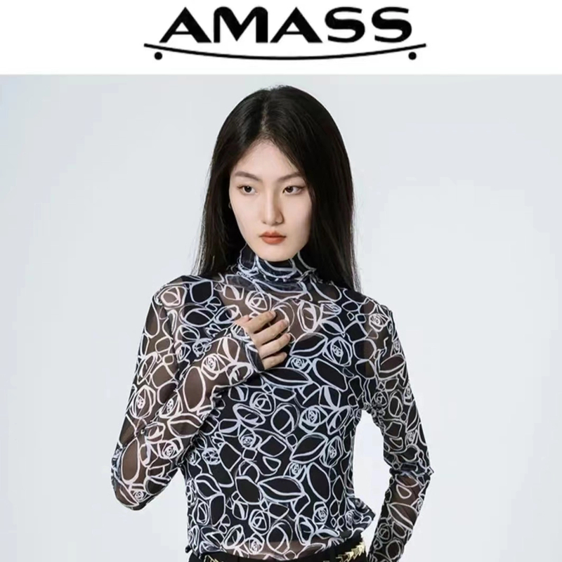 AMASS/阿玛施显瘦修身网纱迷彩服秋冬网红印花打底衫5300587长袖