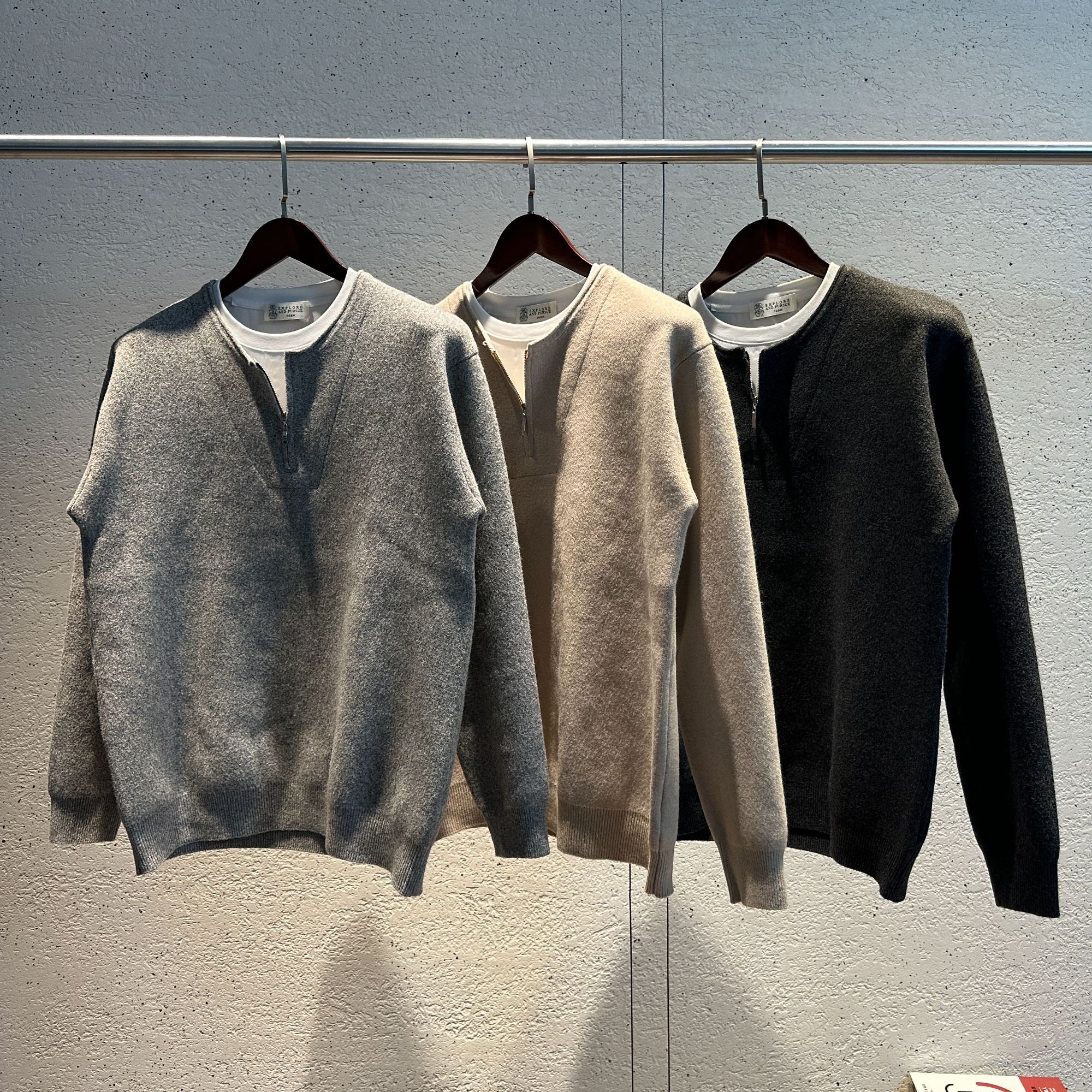 【布凡男装专属】秋冬重磅轻奢假两件半拉链针织衫圆领宽松长袖毛衣