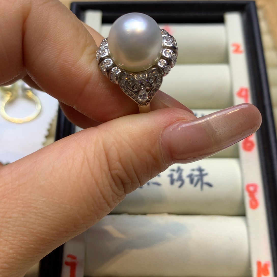 银S925镶嵌戒指海水珍珠