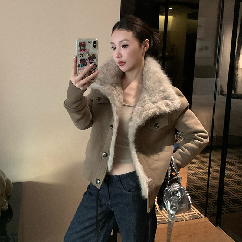 番茄妹妹Tomatosister 立领卫衣外套女保暖冬季新款毛绒内里上衣