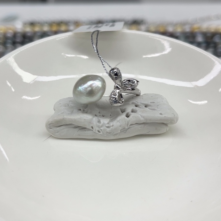 银S925镶嵌戒圈海水珍珠Keshi 45号