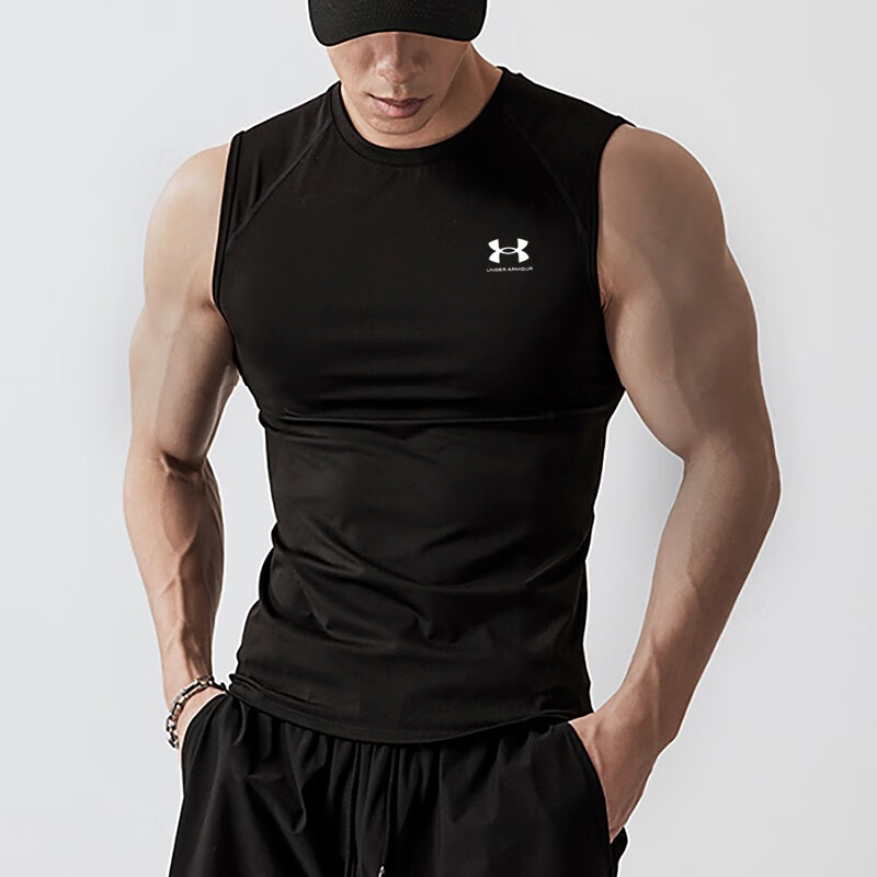 安德玛紧身背心户外男士夏季跑步健身训练圆领速干无袖T恤