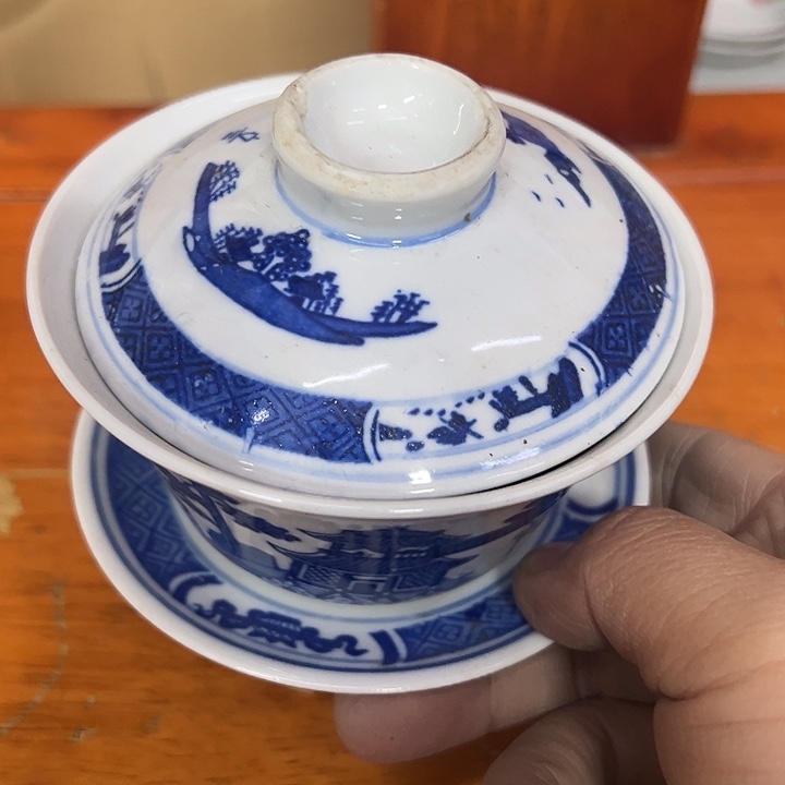 陶摆件人款梧桐三才盖碗