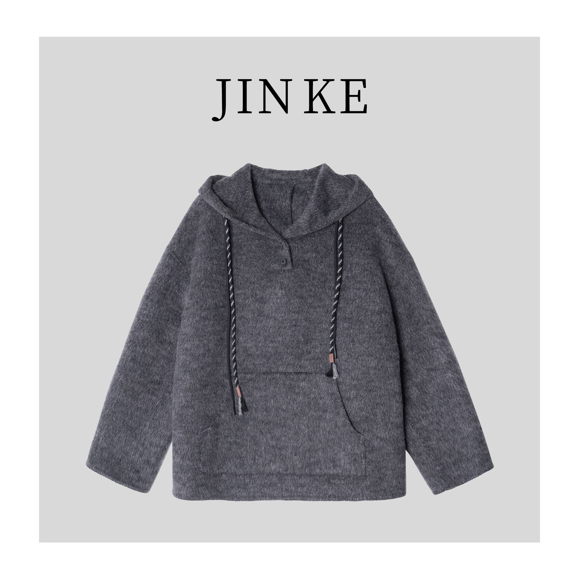 女生加绒卫衣长袖针织秋冬雪花提花连帽拉链落肩袖660-Y0103