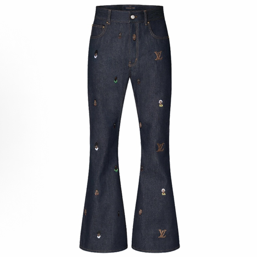 未使用 LouisVuitton/路易威登 LV人像满印微喇裤 33码  BB10188